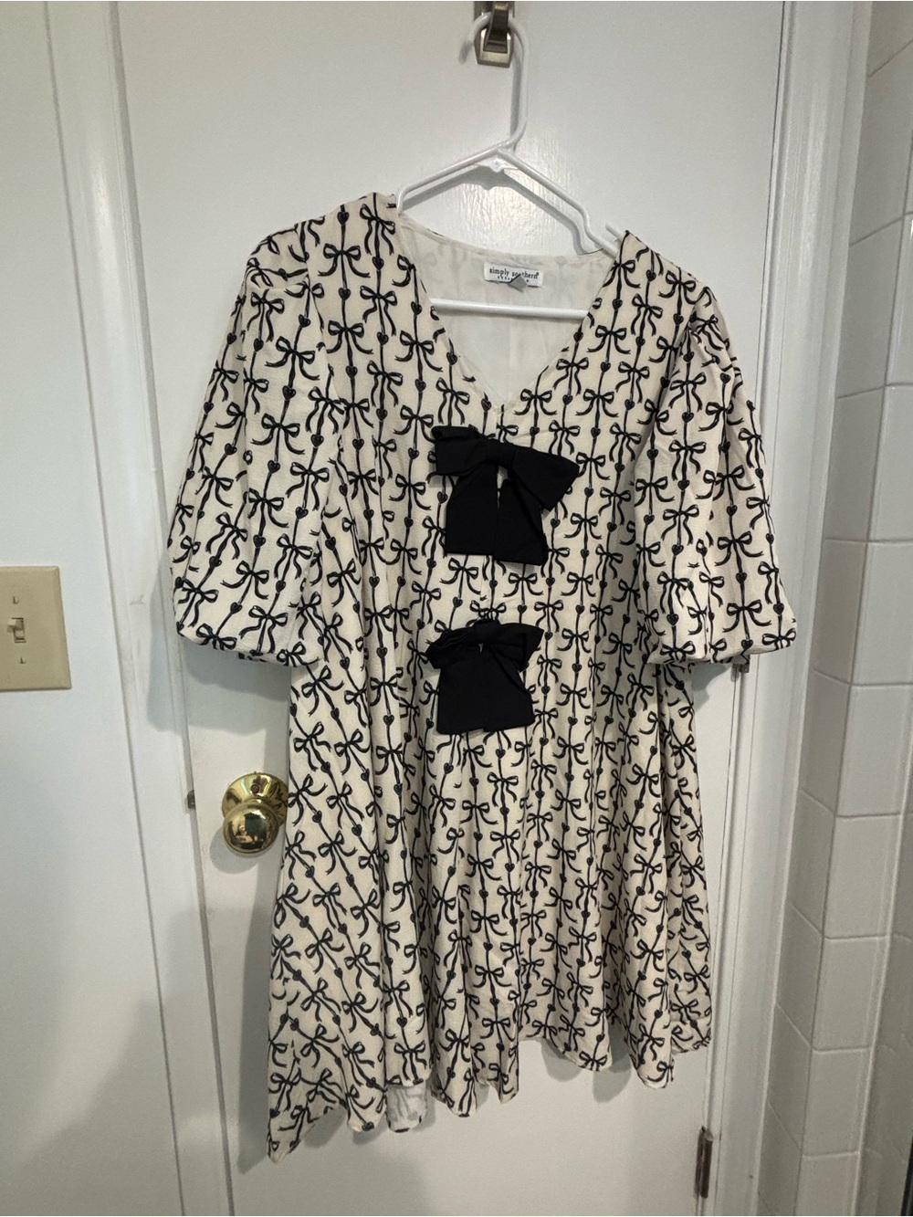 Simply Southern Cream Dress with Black Bow Print and Accents